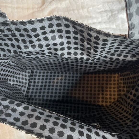 BELLA RUSSO Black‎ White Tote Bag Waxed Floral Polka Dot Pockets Silver - Picture 5 of 9
